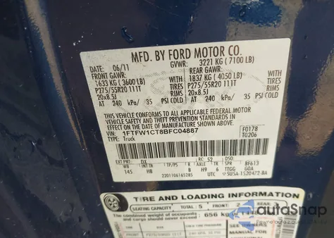 2011 Ford F-150 Lariat from USA, damaged, VIN 1FTFW1CT8BFC04887